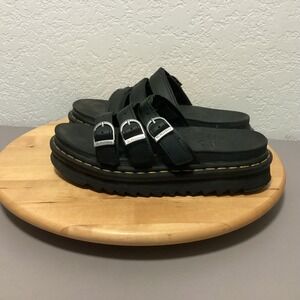 Dr Martens Blaire Slide Sandals Black Leather Platform Buckle Women US 7 EU 38